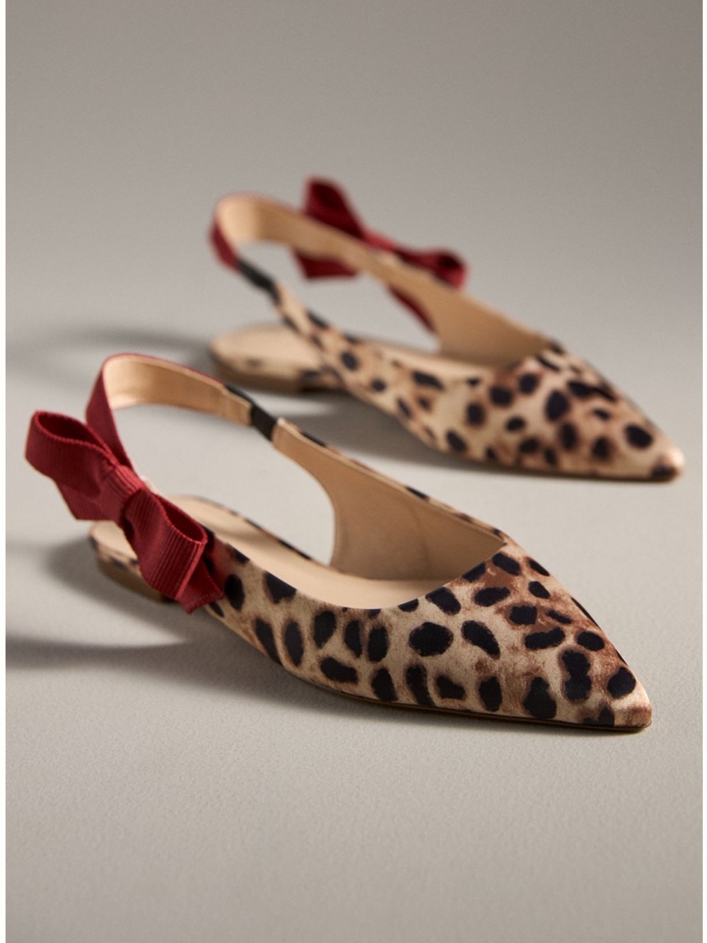 Anthropologie Maeve NEW Leopard Print Pointed Slingback Flats with Red Bow 9.5